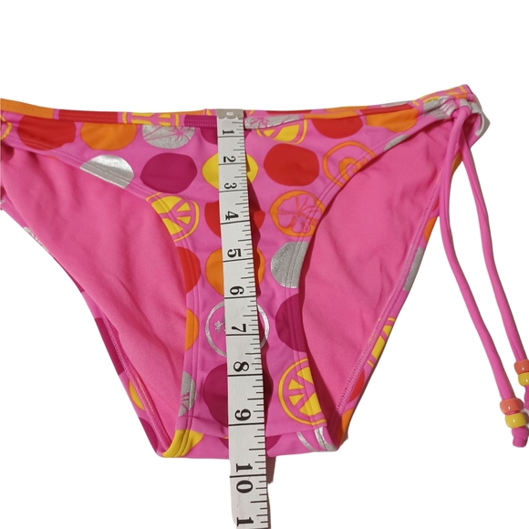 NEW ARIZONA JEANS Polka Dot Metallic Swirl Pink Yellow Orange Bikini Bottoms L - Picture 5 of 7